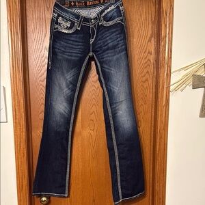Rock Revival Blue Boot Cut Jeans with Contrast Stitching